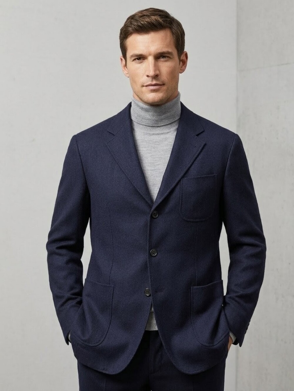 Canali Kei Exclusive Collection Silk Cashmere Blend Sport Coat US 44 Navy Blue